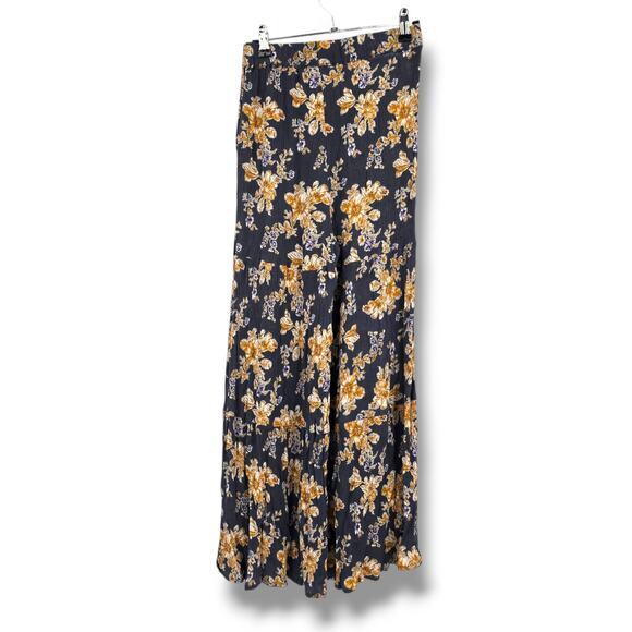 Umgee Women's Boho Gauzy Floral Flare Leg Pull On Palazzo Pants Gray Size‎ Small - Picture 1 of 11